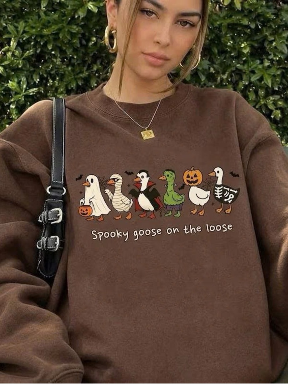 Brown 'Spooky Goose On The Loose' Graphic Sweatshirt - Women